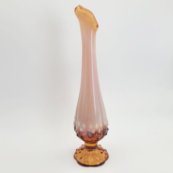 Fenton Glass Vintage Cameo Opalescent Hobnail Swung Bud Vase 9.75” Warm Caramel - Picture 5 of 8